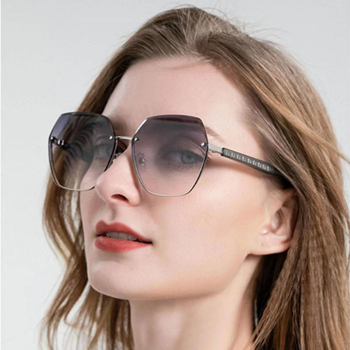 Wholesale Polygonal sunglasses frameless sunglasses, high-end large frame style, slimming effect
