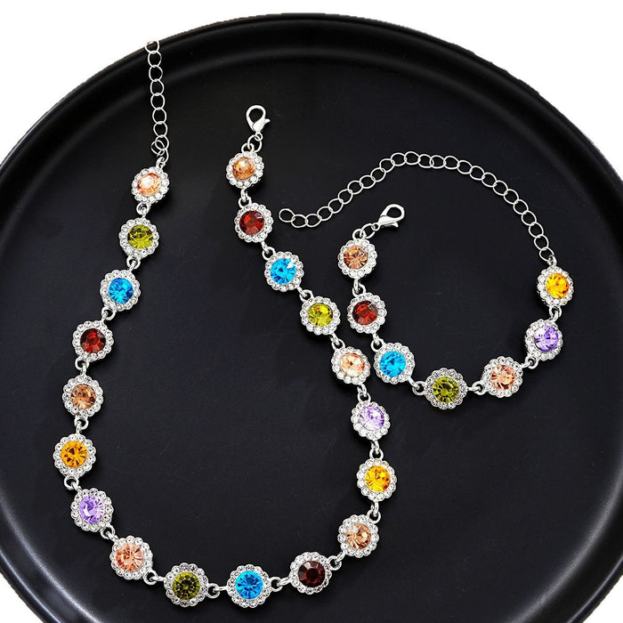 Wholesale Set of colored zircon-set bracelets and necklaces as jewelry.