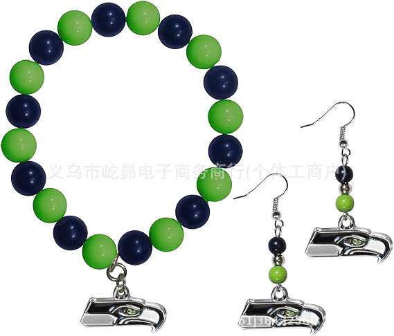 Wholesale Football Colored Candy Acrylic Bead Bracelet Earring Set