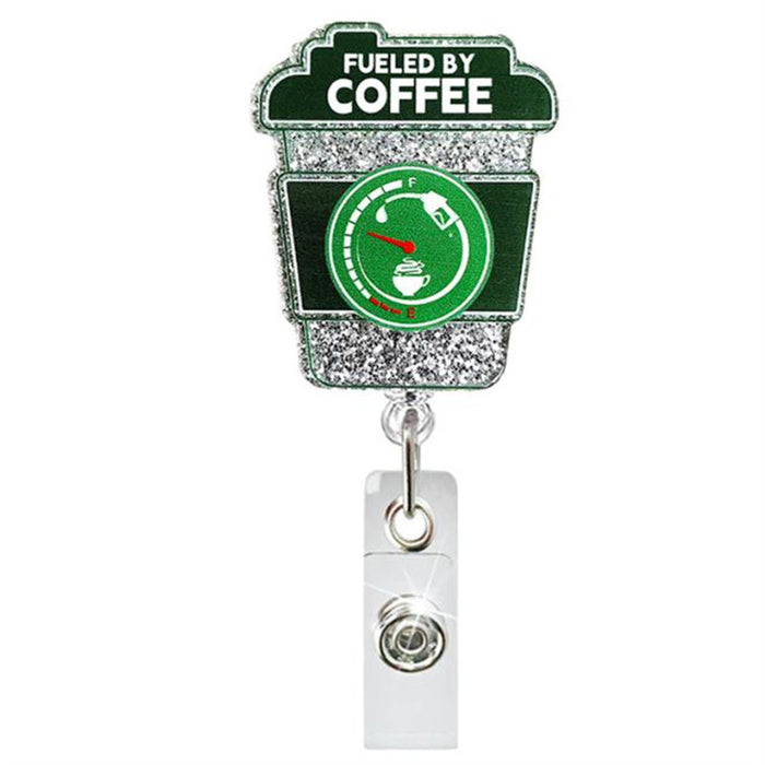 Wholesale Acrylic Coffee Cup Easy-pull Buckle Transparent Rotating Back Clip Glitter Badge Badge Reel JDC-KC-XinH011