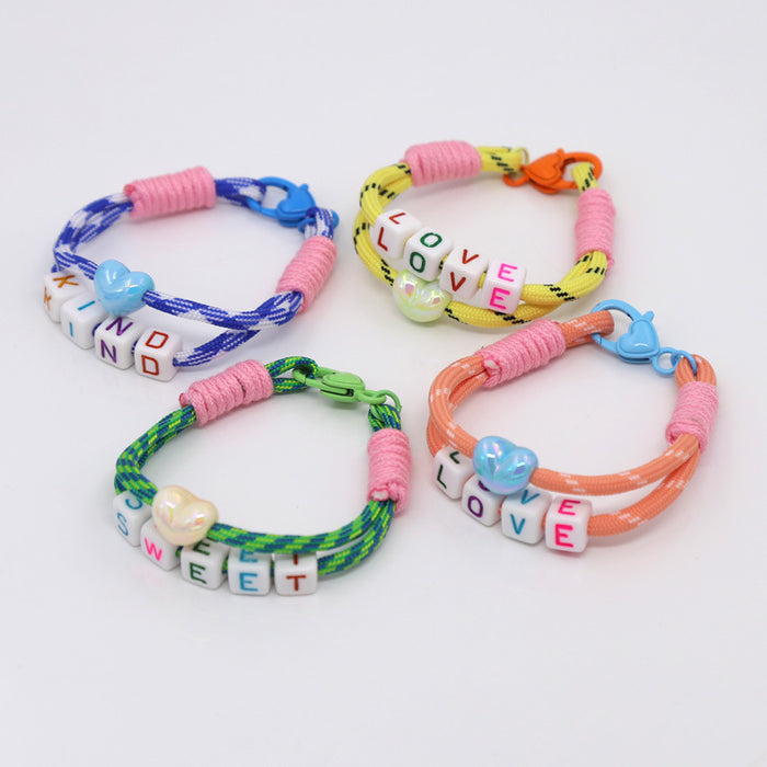 Wholesale Handmade woven colorful rope knotted bracelet bead peach heart letters DIY