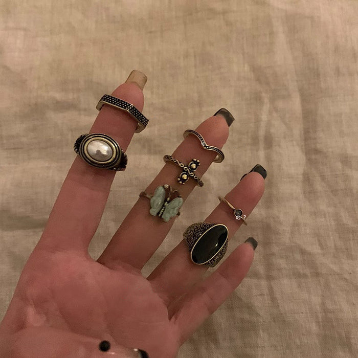 Wholesale Vintage vintage agate ring for women, niche, light luxury, high-end, unique opening index finger ring