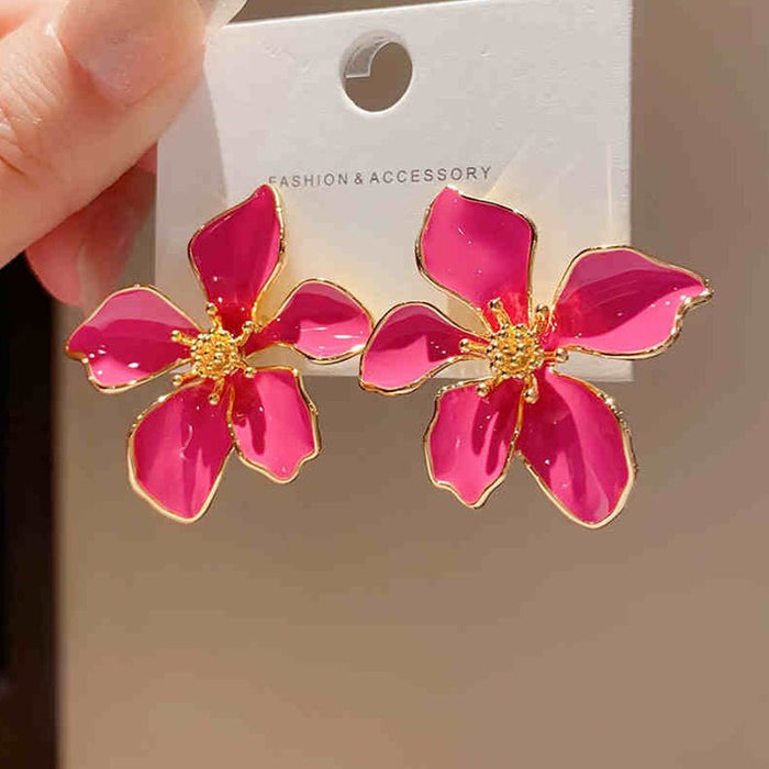 Wholesale Rose Pink Flower Earrings Sweet Elegant Earrings