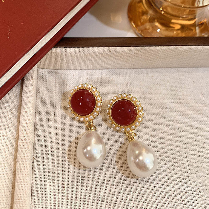 Wholesale wine red Pearl Earrings Without Ear Holes Ear Clip