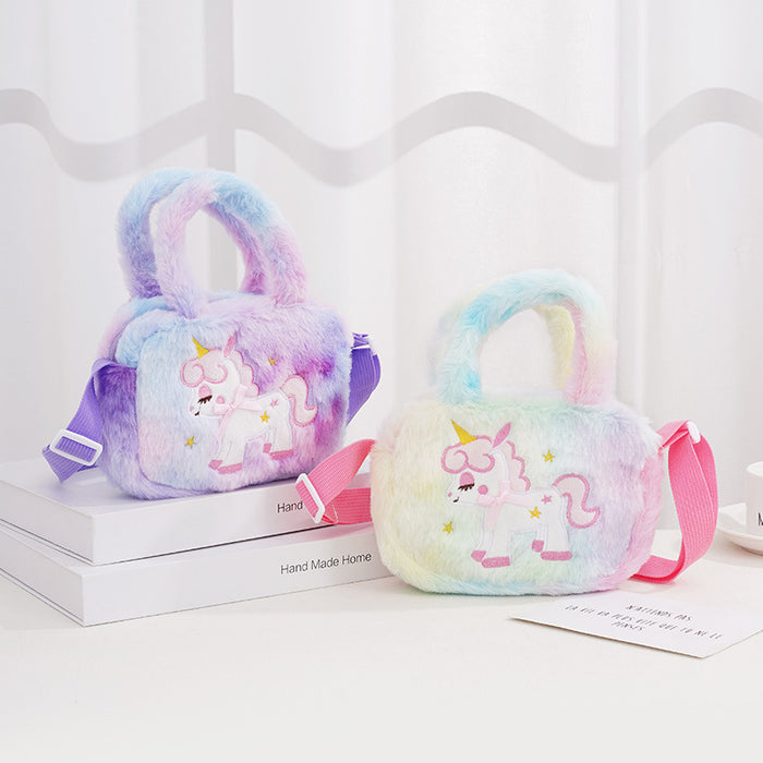 Wholesale Cartoon Unicorn Square Plush Shoulder Bag Kindergarten Boys and Girls Messenger Bag Cute Cartoon Handbag JDC-SD-SM004