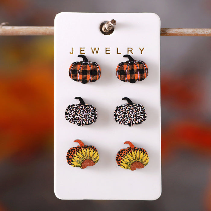 Wholesale Thanksgiving Leopard Plaid Star Pumpkin Earring Set Wooden Earrings Earrings Gift