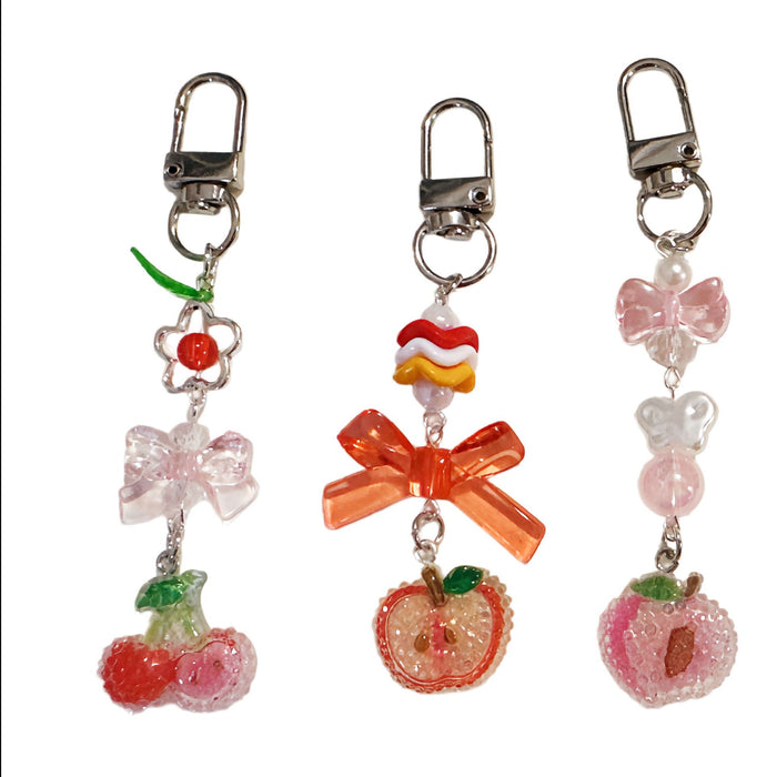 Wholesale Cartoon Fruit Beaded Charm Set - Electroplated Phone Bag Keychain Accessory
