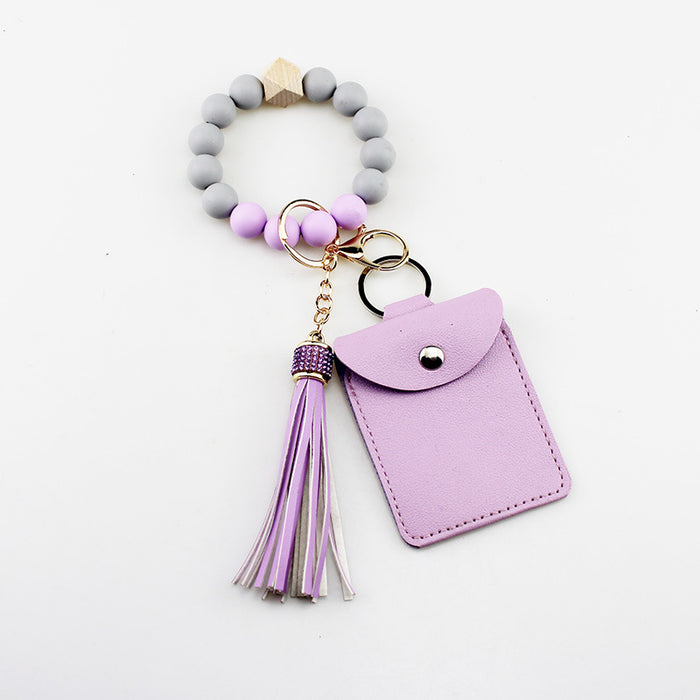 Wholesale Grey Silicone Bead Tassel Bracelet And Card Holder Set Everyday Fashion Accessory