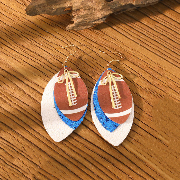 Wholesale Sports Element Rugby Earrings for Women Niche Design Bow Multi-Layer Pu Leather Earrings