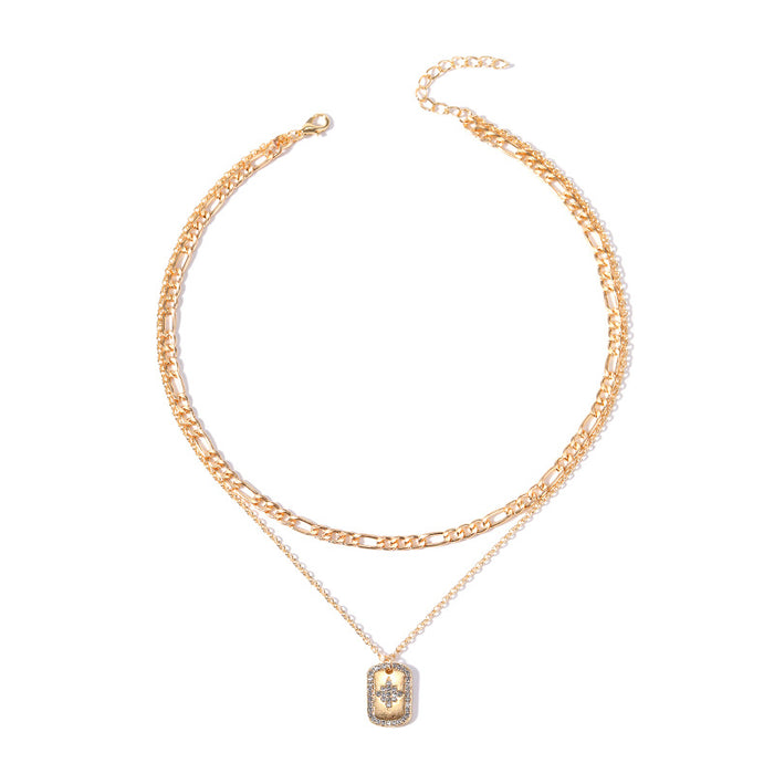 Wholesale Jewelry set with diamonds, thick chain, multi-layer necklace, exaggerated alloy pendant, collarbone chain