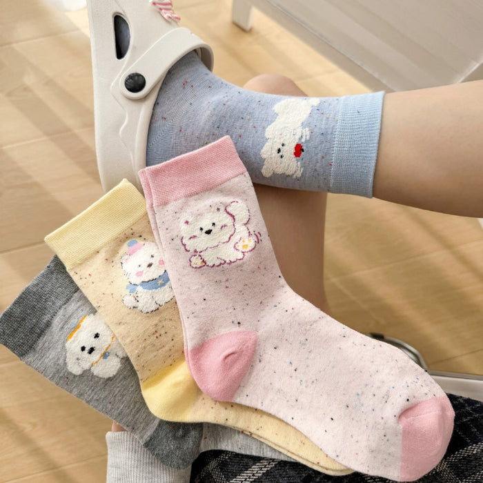 Wholesale Socks, tube socks, color blocked dot yarn, cartoon plush socks