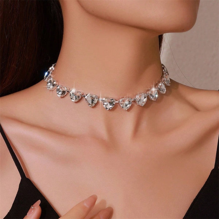 Wholesale Diamond-Encrusted Crystal Heart Necklace Pendant, Exaggerated Versatile Necklace