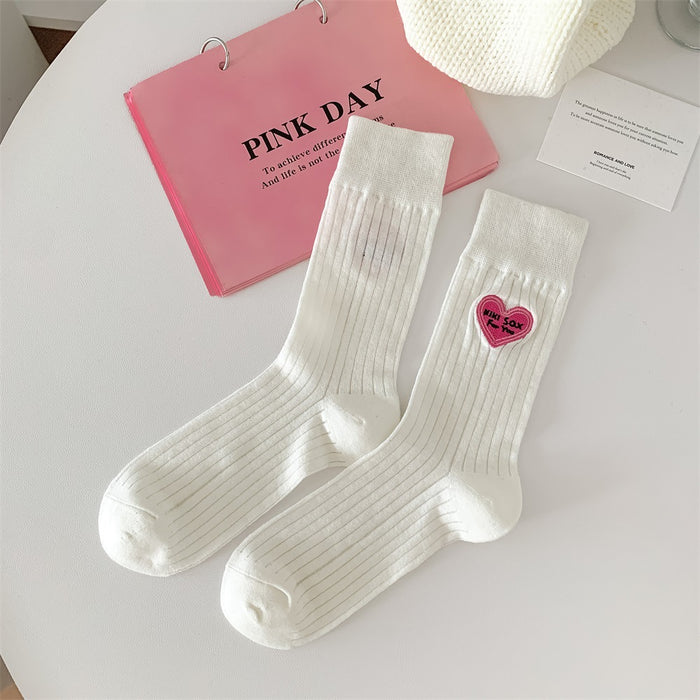 Wholesale Love Embroidered Socks for Children Spring/Summer New Style Thin Cotton Women's Middle Tube Women's Socks