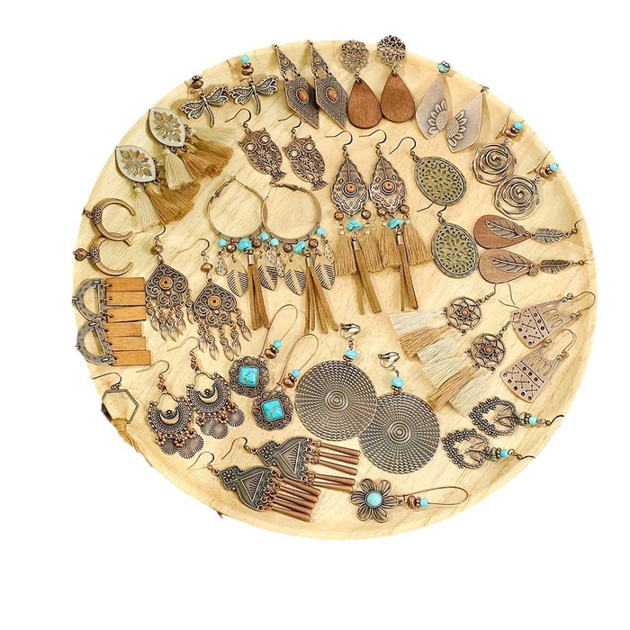 Wholesale Retro Bohemian Turquoise Tassel Earrings Zinc Alloy Fashion Accessory MOQ≥2