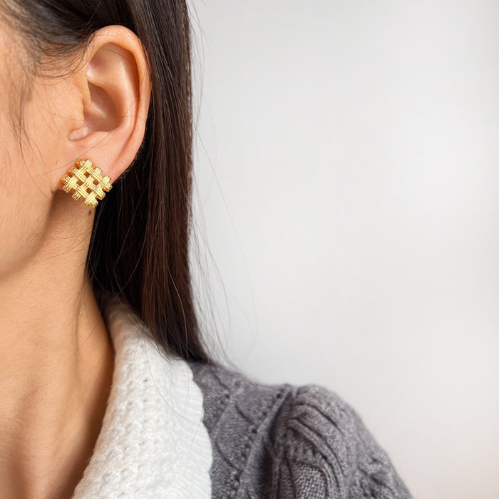 Wholesale Metal Braided Diamond Earrings Ear Clip Female Niche Fashionable Mesh Earrings