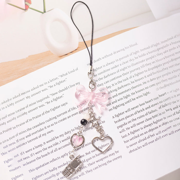 Wholesale Heart Transparent Bow Heart Phone Chain Pendant Bag Pendant Chain