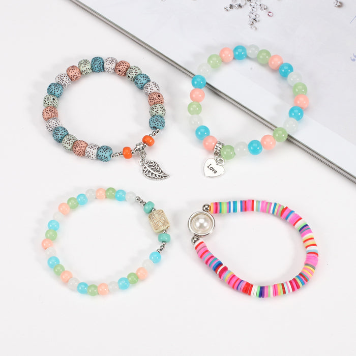 Wholesale Glass Bead Pearl Accessories Love Leaf Pendant Multi Layer Bracelet JDC-BT-Xiny061