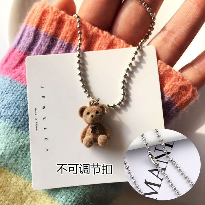 Wholesale Bear Necklace Women's Trendy Clavicle Chain Simple Teddy Bear Woolen Chain