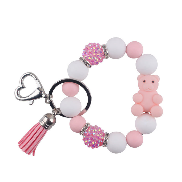 Wholesale Cartoon Silicone Bear Beaded Bracelet Keychain Creative  Wrist Bracelet Key Ring Accessories