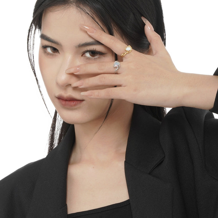 Wholesale S925 Sterling Silver Handmade Opal Stone Ring Women's Opening Wrap Opal Ring