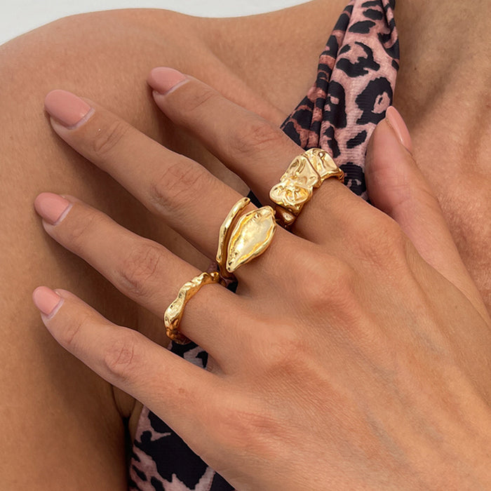 Wholesale  Irregular Liquid Line Open Ring Set Ring Niche Light Luxury Ring