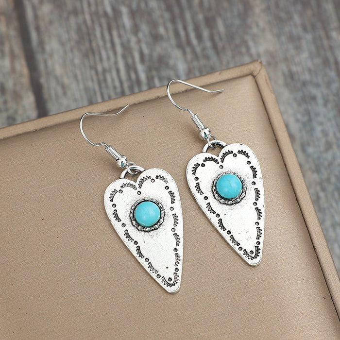 Wholesale Heart-shaped Inlaid Turquoise Alloy Earrings Earrings