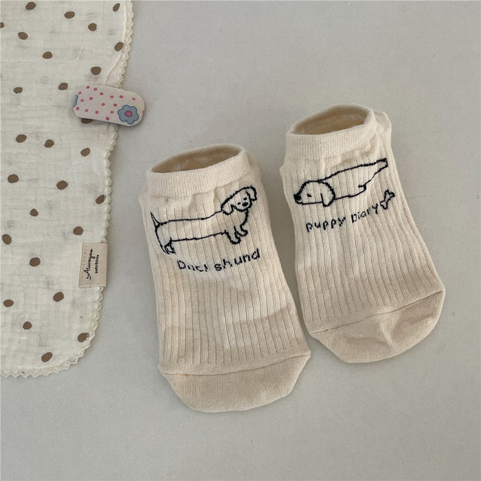 Wholesale Embroidered boat socks breathable short socks college style casual cotton socks