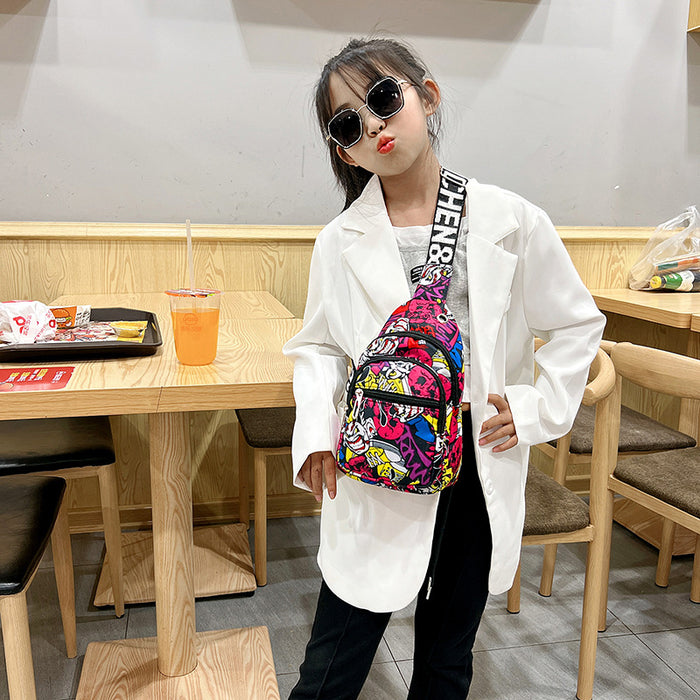 Wholesale New fashionable children's shoulder crossbody bag with casual and personalized printed chest small back bag