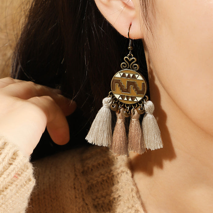 Wholesale Bohemian Retro Tassel Earrings Ethnic Style Zinc Alloy Gift MOQ≥2