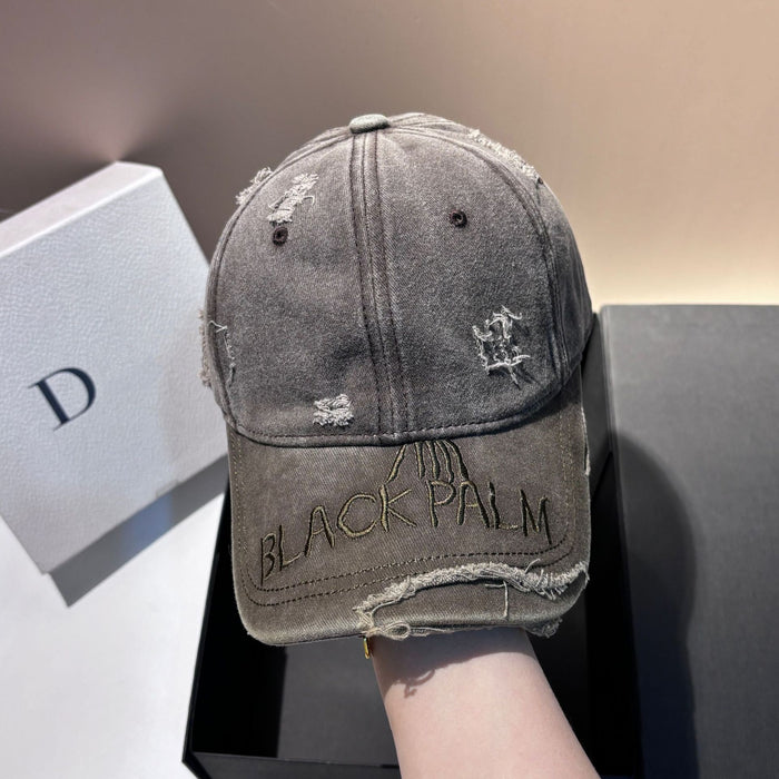 Wholesale Fashionable and personalized embroidered letter hole baseball cap, outdoor versatile, washed cotton denim gradient duckbill cap