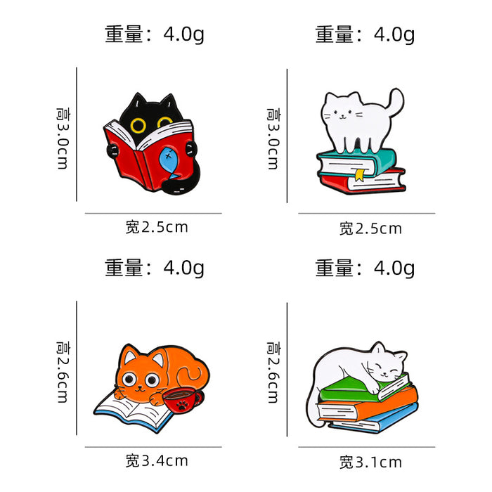 Wholesale Drop Oil Alloy Brooch Cartoon Cute Cat Book Animal Shape Clothes Schoolbag Decorations Badge