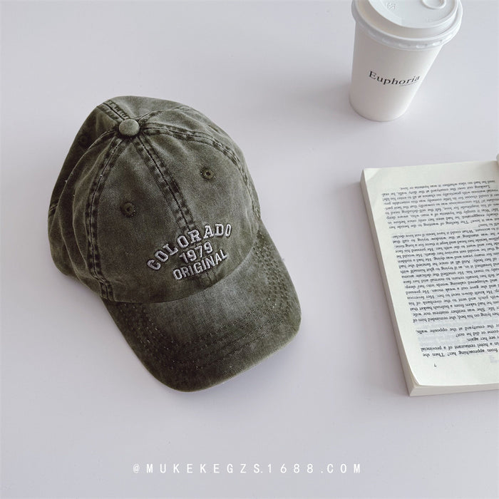 Wholesale Small niche vintage children's baseball cap, versatile and washed denim hat, sun shading duckbill cap