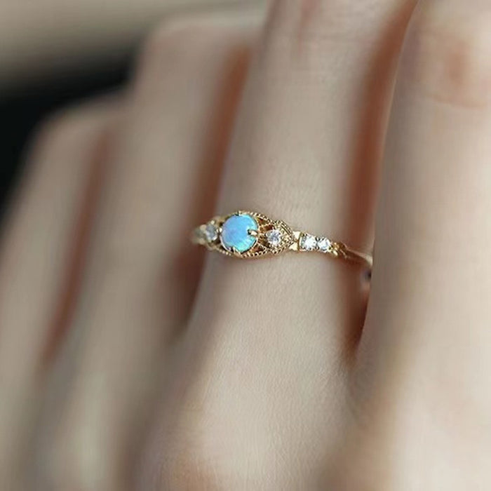 Wholesale Copper gold-plated ring, light luxury retro colorful ring for women, adjustable temperament, versatile