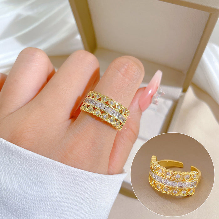 Wholesale Real Gold Electroplated Design Geometric Diamond Round Bead Ring Female Cold Style Open Ring JDC-RS-LG004