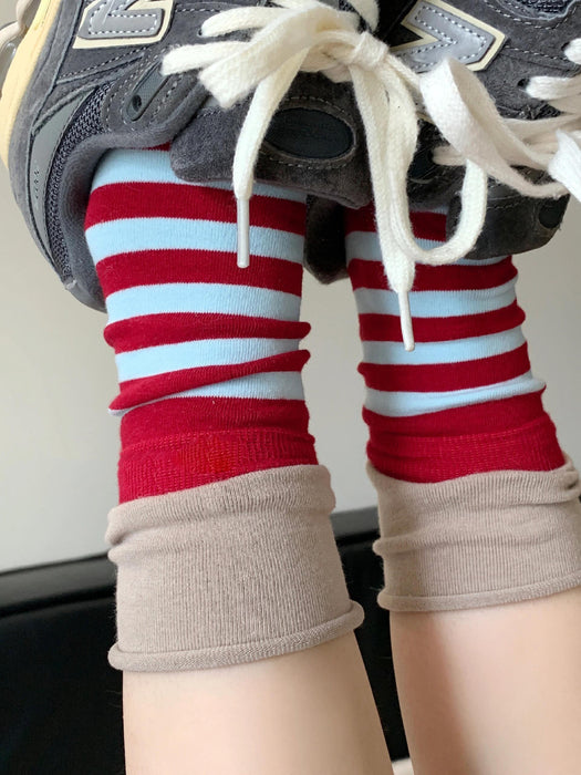 Wholesale Double layered socks with contrasting stripes, rolled edges, stacked socks, sports socks, tube socks