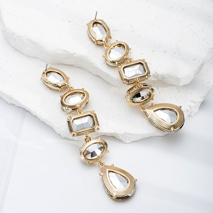 Wholesale Geometric glass diamond studded earrings