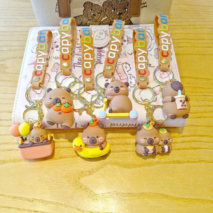 Wholesale Cartoon Keychain Cute Capybara Doll School Bag Pendant Car Keychain Doll Machine Small Gift