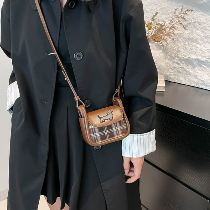 Wholesale Children's bag new plaid mini saddle bag, cute little dog mini crossbody bag