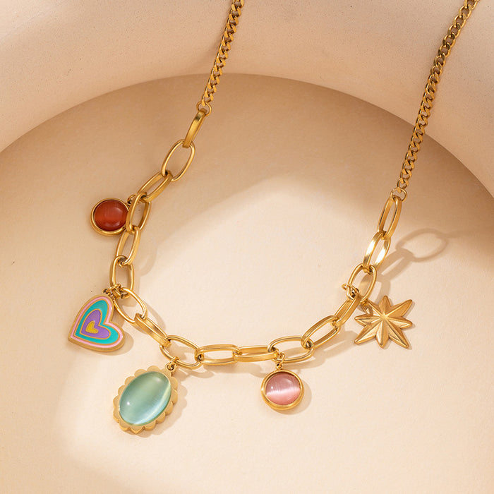 Wholesale Love Color Gem Stainless Steel Necklace JDC-NE-ZhongY013