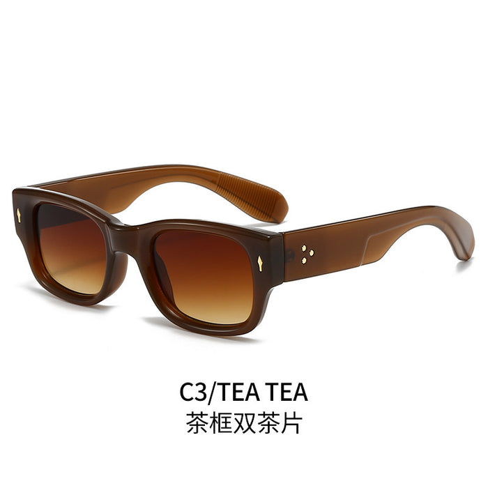 Wholesale Minimalist sunglasses with narrow frame, wide legs, personalized rice nail decoration, fashionable sunglasses