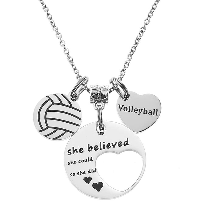 Wholesale Sports Heart Pendant Necklace Pendant Stainless Steel Round Brand Necklace