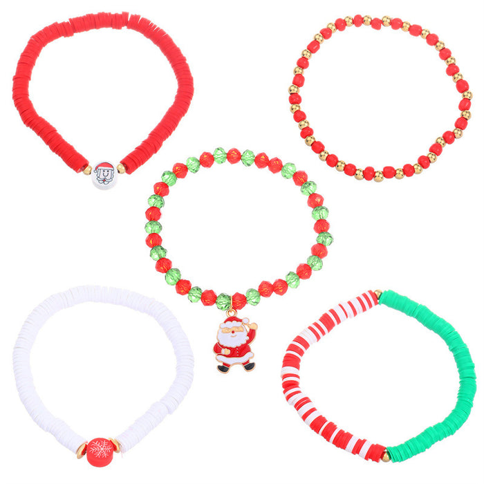 Wholesale Polymer Clay Christmas Bracelet Set Snowflake Santa Design Fashion Accessory Gift