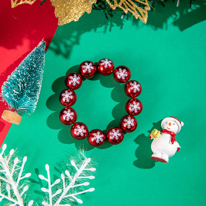 Wholesale Resin Beaded Bracelet with Snowman Bell Print Colorful Round Beads Christmas Jewelry Accessory MOQ≥2
