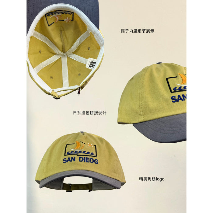 Wholesale Color blocked flat brimmed hat embroidered summer street shading baseball cap duck tongue hat