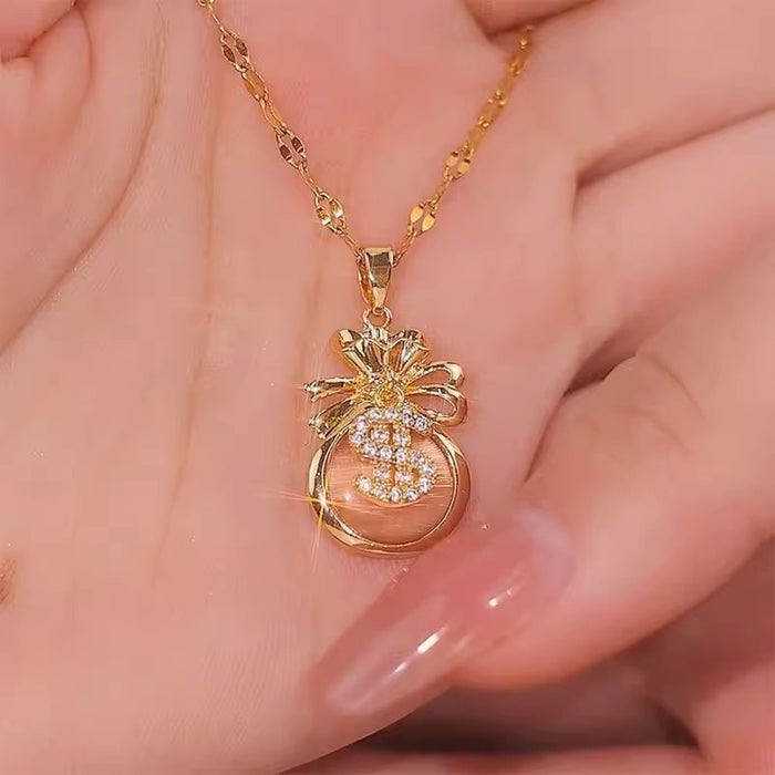 Wholesale American Money Bag Zircon Titanium Steel Necklace JDC-NE-JinHui010