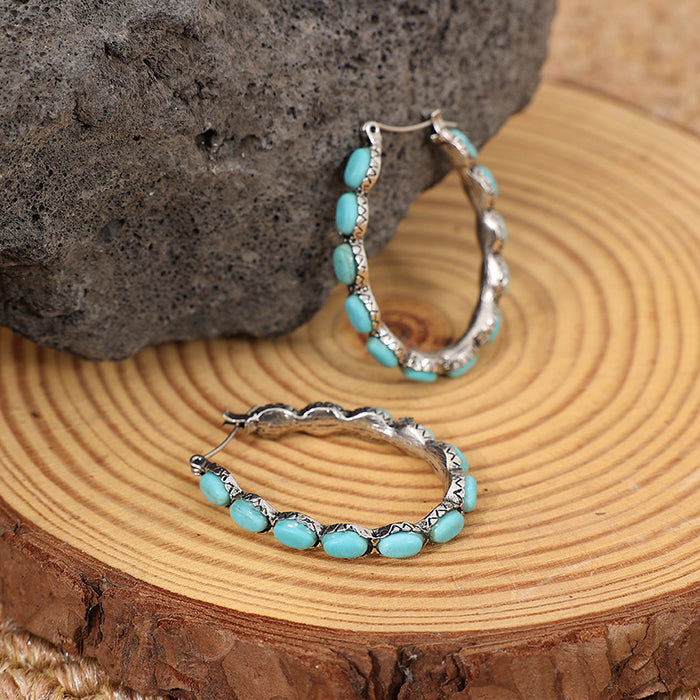 Wholesale Vintage Western style turquoise earrings with personalized U-shaped turquoise earrings