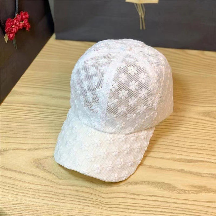 Wholesale Hat lace flower baseball cap fashionable and versatile, showing temperament, sun shading hollow duckbill cap