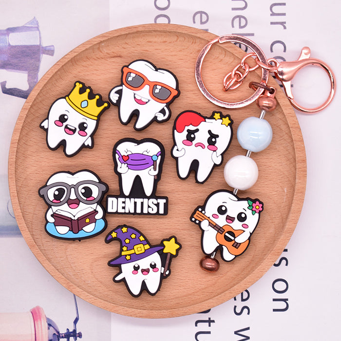 Wholesale  Tooth Beads Pvc Soft Glue Loose Beads DIY Beaded Pen Key Chain Mobile Phone Chain Cartoon Beads