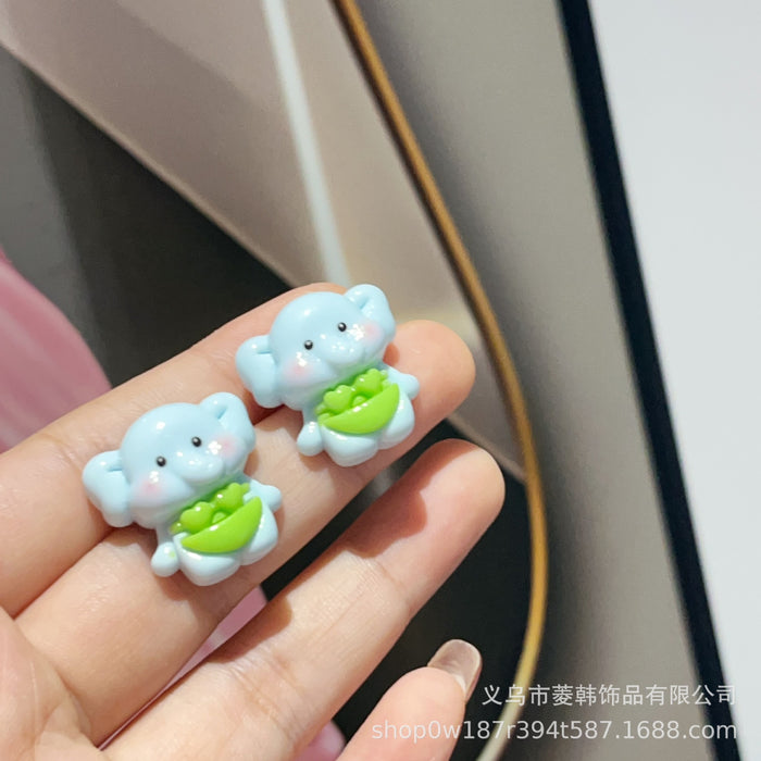 Wholesale Cartoon frog and elephant silver needle hot-selling green earrings
