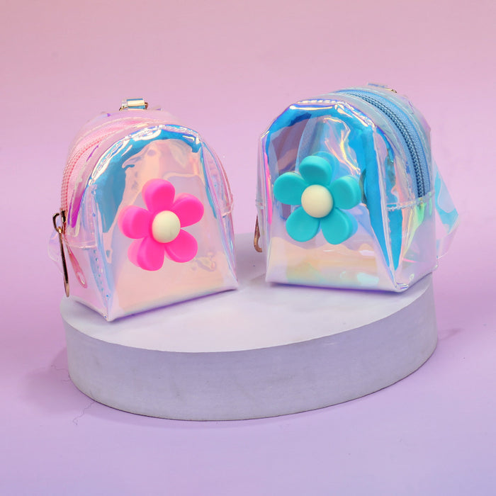 Wholesale Laser Transparent Flower Design Backpack Purse With Zipper Stylish Everyday Coin Purse Gift